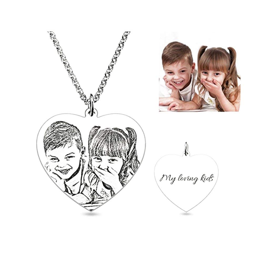 Heart Shaped Engraved Photo Necklace